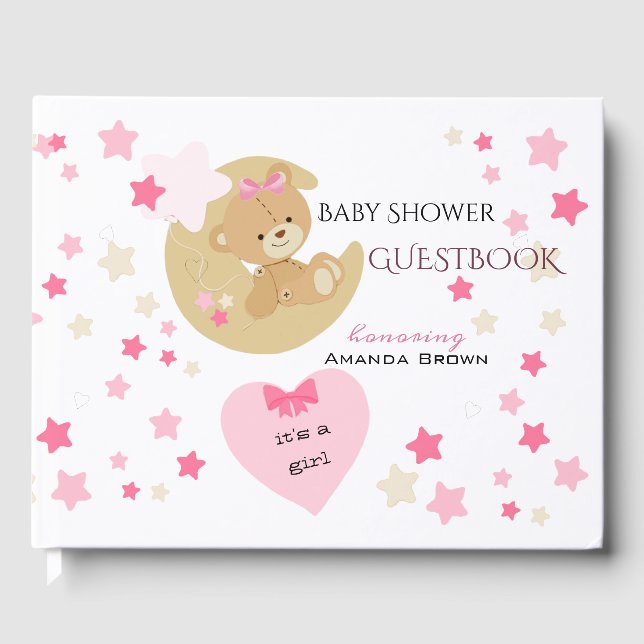Teddy Bear Love Baby Girl Shower Guest Book (Front)