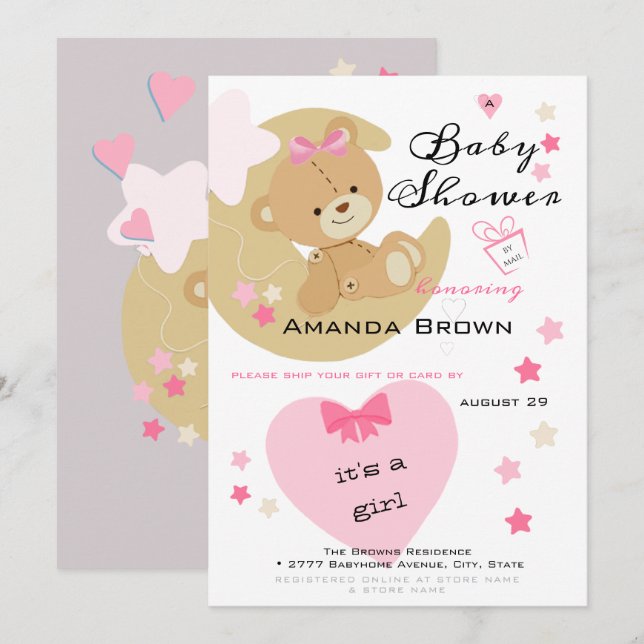 Teddy Bear Love Baby Girl Shower Invitation (Front/Back)
