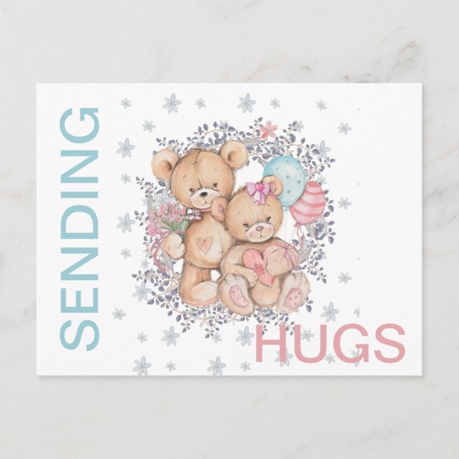 Teddy Bear LOVE Get Well SENDING HUGS Postcard (Front)