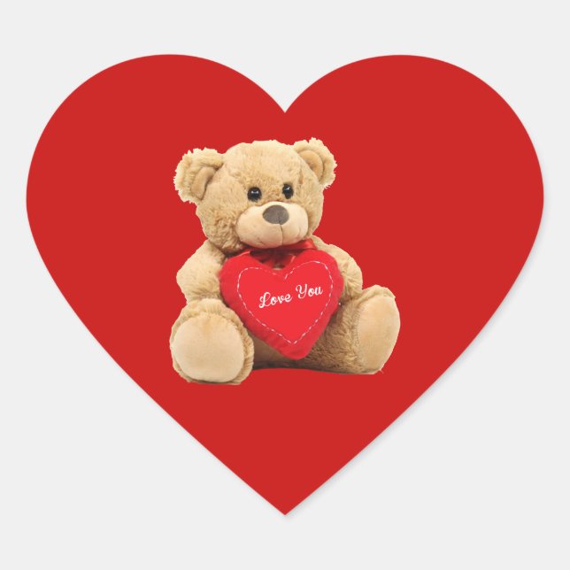 Teddy Bear Love Heart Red Background Heart Sticker (Front)
