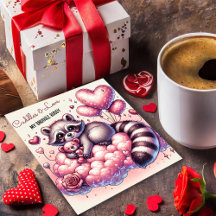 Teddy Bear Love Raccoon Valentines Card