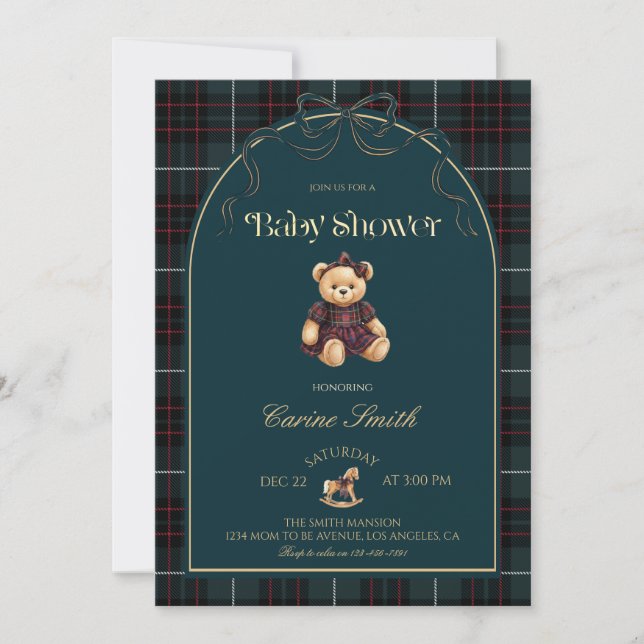 Teddy Bear Luxury Vintage Girl Baby Shower Invitation (Front)