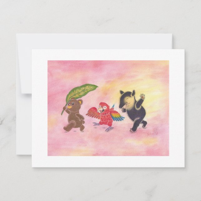Teddy bear Macaw Tapir Friends Art Flat Note Card (Front)