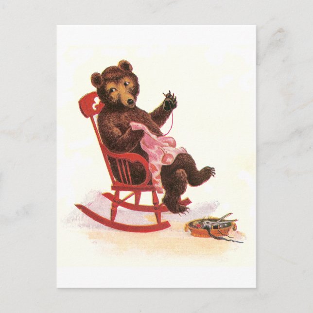 Teddy Bear Mends Clothes Postcard (Front)