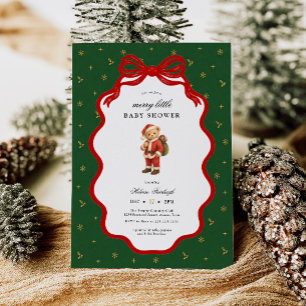 Teddy Bear Merry Little Christmas Baby Shower Invitation