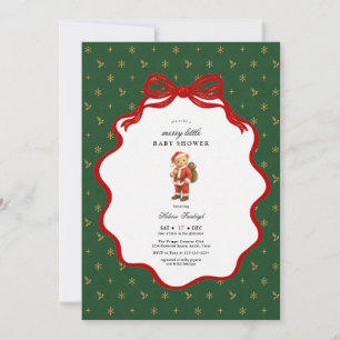Teddy Bear Merry Little Christmas Baby Shower Invitation