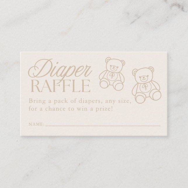 Teddy Bear Minimal Baby Shower Diaper Raffle Enclosure Card (Front)