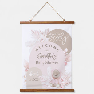 Teddy Bear Modern Boho Girl Baby Shower  Hanging Tapestry