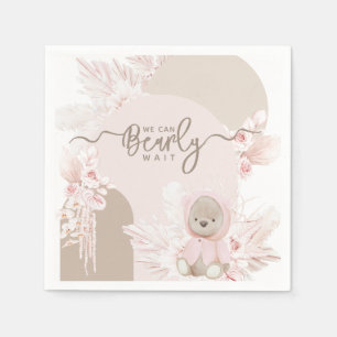 Teddy Bear Modern Boho Girl Baby Shower Napkin