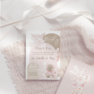 Teddy Bear Modern Boho Girl Baby Shower Thank You Card