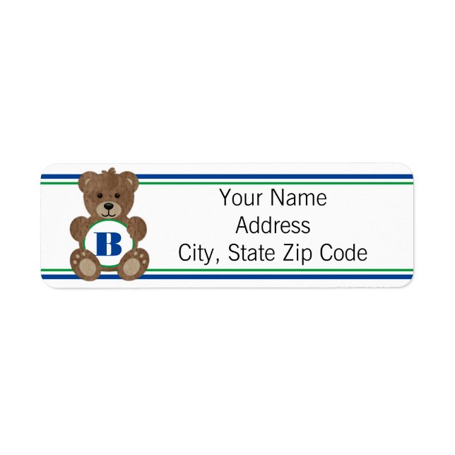 Teddy Bear Monogram Return Address Label (Front)