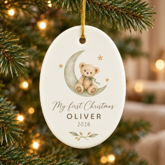 Teddy Bear Moon Baby’s First Christmas Ceramic Ornament