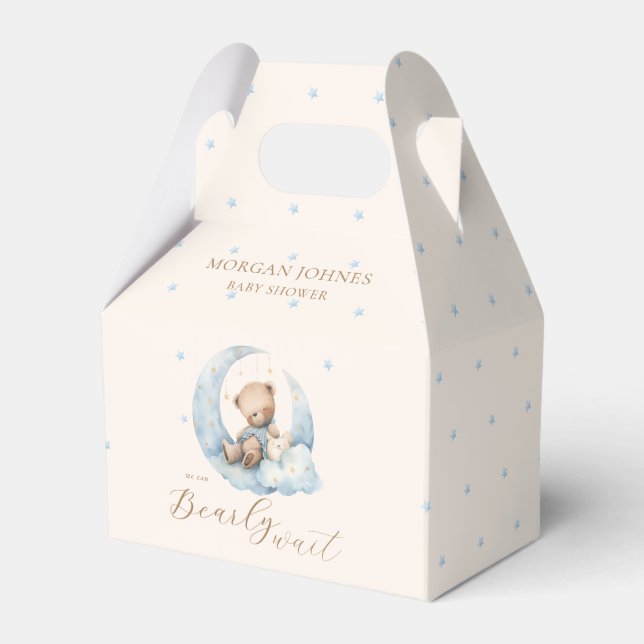 Teddy Bear Moon Bearly Wait Baby Shower Favor Box (Front Side)