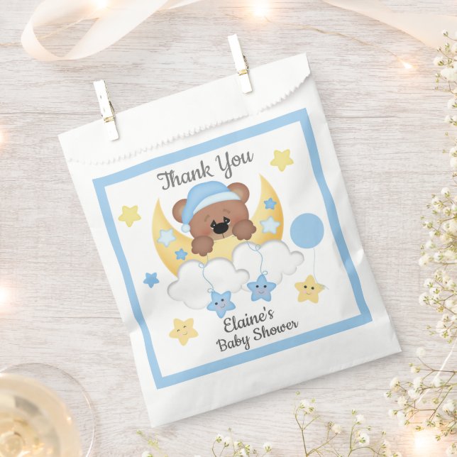 Teddy Bear Moon Clouds Stars Baby Boy Shower Favour Bag (Clipped)