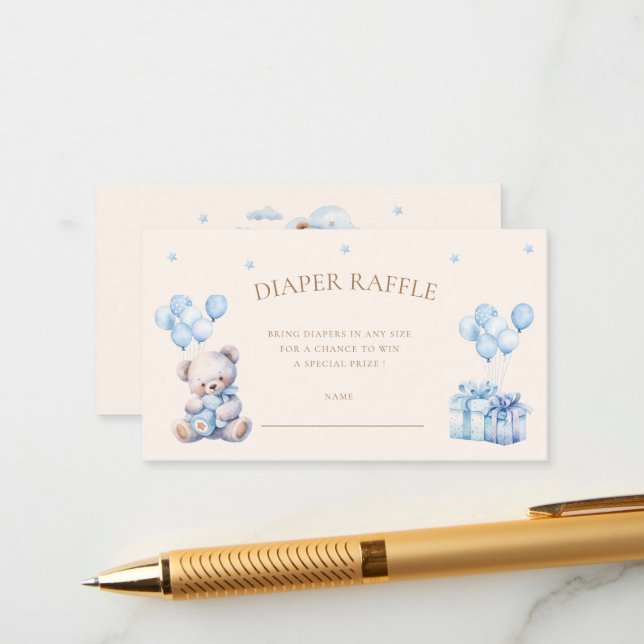 Teddy Bear Moon Diaper Raffle Ticket Enclosure Card (Front/Back In Situ)