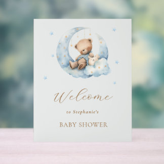 Teddy Bear Moon Over the Moon Baby Shower Acrylic Sign
