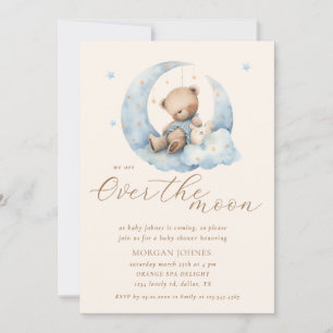 Teddy Bear Moon Over the Moon Baby Shower Invitation