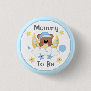Teddy Bear Moon Stars Baby Boy Shower Mom To Be 1 Inch Round Button