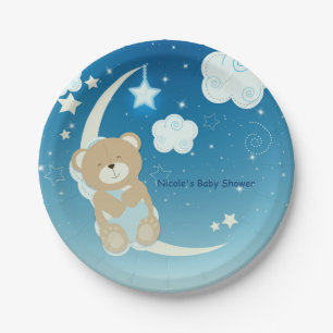 Teddy Bear Moon & Stars Baby Shower Sprinkle Paper Plate