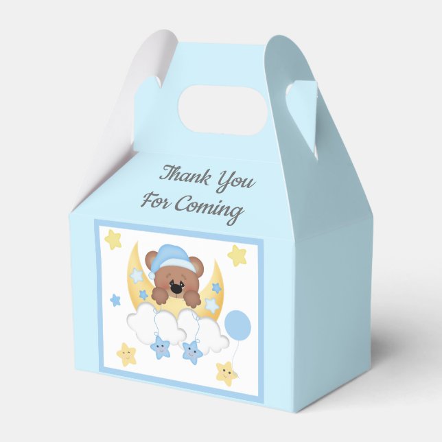 Teddy Bear Moon Stars Clouds Baby Boy Shower  Favor Box (Front Side)