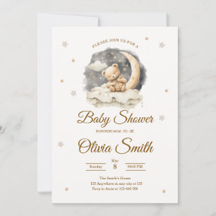 Teddy Bear Moon & Stars Neutral Baby Shower Invitation