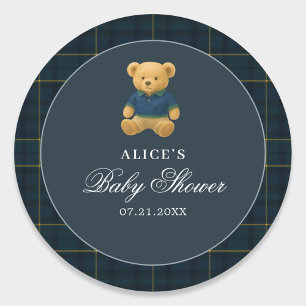 Teddy Bear Navy Blue Baby Shower Classic Round Sticker