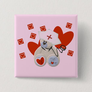 Teddy Bear Nurse Love Tshirts and Gifts 2 Inch Square Button
