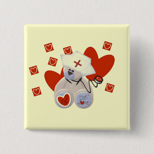 Teddy Bear Nurse Love Tshirts and Gifts 2 Inch Square Button