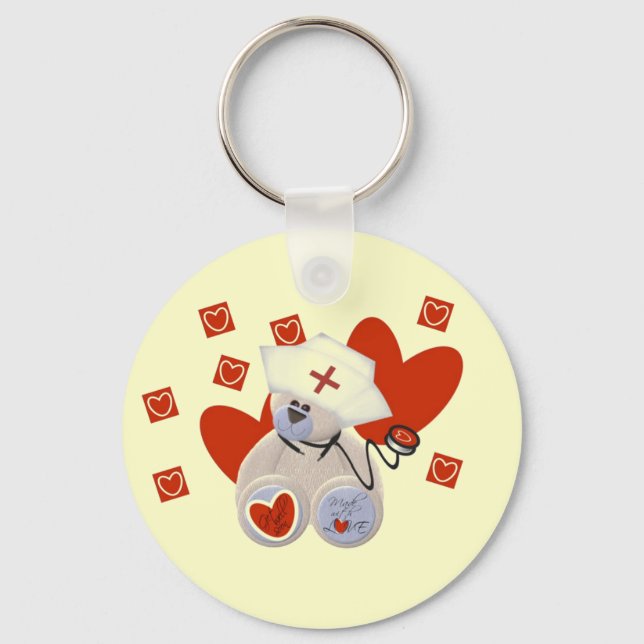 Teddy Bear Nurse Love Tshirts and Gifts Keychain (Front)