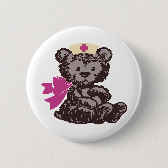 Teddy Bear Nurse (Pink) 2 Inch Round Button (Front)