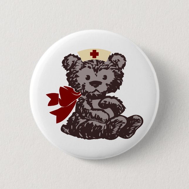 Teddy Bear Nurse (Red) 2 Inch Round Button (Front)