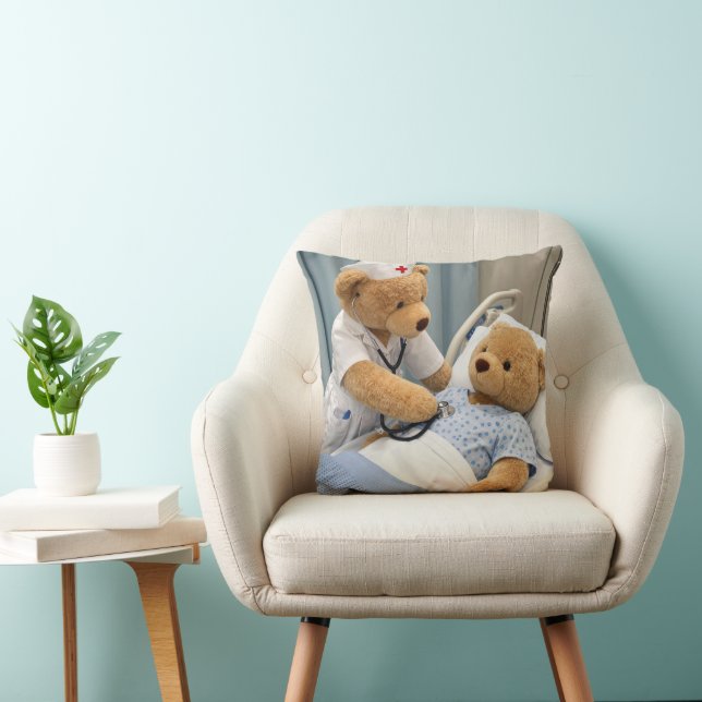 Teddy Bear Nurse with a Stethoscope  Throw Pillow (Chair)