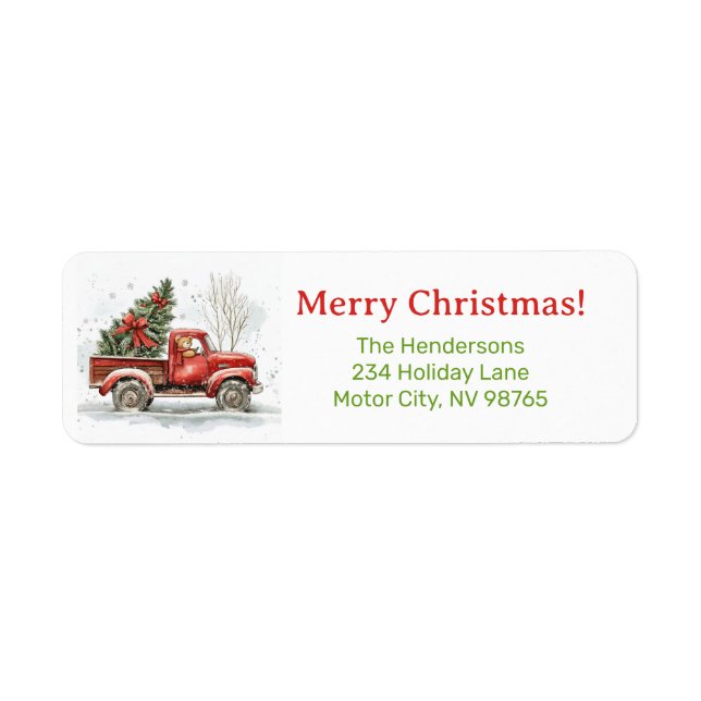 Teddy Bear Old Red Truck Vintage Christmas (Front)