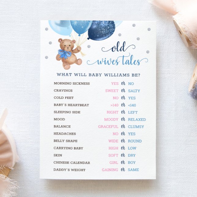 Teddy Bear Old Wives Tales Gender Reveal Baby Card (Creator Uploaded)