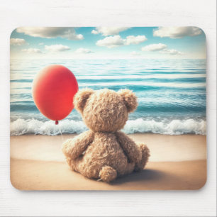 Teddy Bear On a Beach With Balloon Mouse Pad
