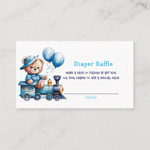 Teddy Bear On A Blue Train Boy Diaper Raffle Business Card