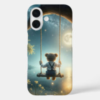 Teddy Bear On a Tree Swing With Fireflies