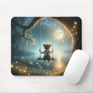 Teddy Bear On a Tree Swing With Fireflies Mouse Pad