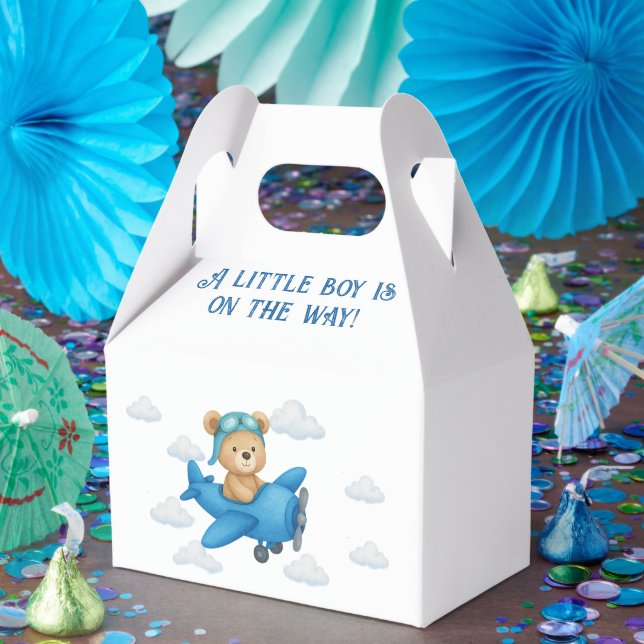 Teddy Bear on Airplane Baby Shower Favour Box (Party)
