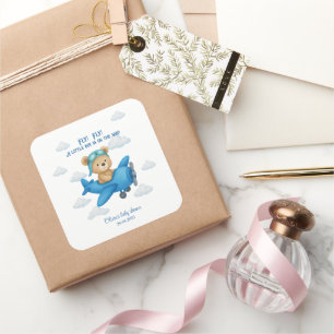 Teddy Bear on Airplane Baby Shower Sticker