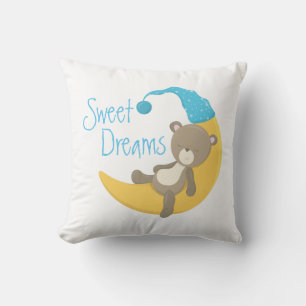 Teddy Bear on Crescent Moon Nursery Throw Pillow