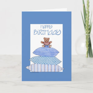 Teddy Bear on Cushions Birthday Card