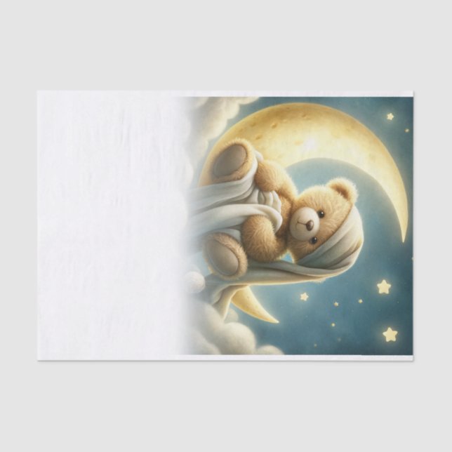 Teddy Bear on Moon Glow Stars Celestial Sky Tissue Paper (Front)