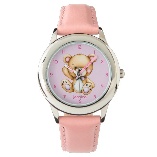 Teddy Bear on Pink Background Watch (Front)