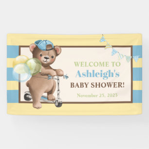 Teddy Bear on Scooter, Striped Baby Shower Banner