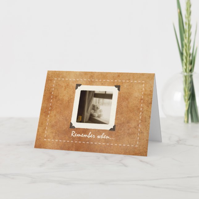 Teddy Bear on Sill Nostalgic Photo Greeting Card (Front)