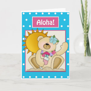 Teddy Bear on the Beach Aloha Greeting Card