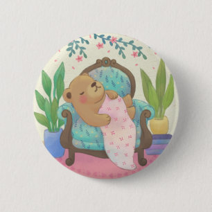 Teddy Bear on Vintage Armchair Illustration 2 Inch Round Button