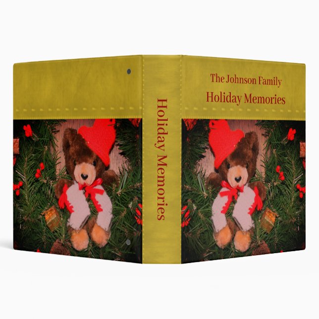 Teddy Bear On Wreath Christmas Personalized Binder (Background)