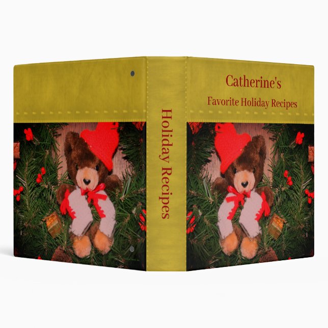 Teddy Bear On Wreath Christmas Personalized Recipe Binder (Background)